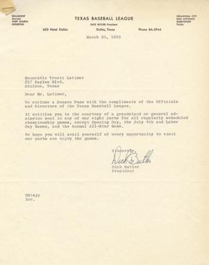 [Letter from Dick Butler to Truett Latimer, March 25, 1955]