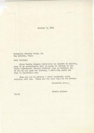 [Letter from Truett Latimer to Stanley Banks, Jr., October 7, 1955]
