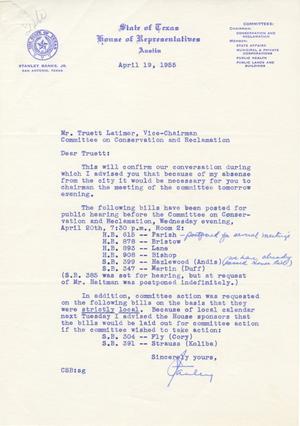 [Letter from Stanley Banks, Jr. to Truett Latimer, April 19, 1955]