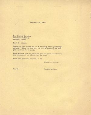 [Letter from Truett Latimer to Dr. Clinton E. Adams, February 16, 1955]