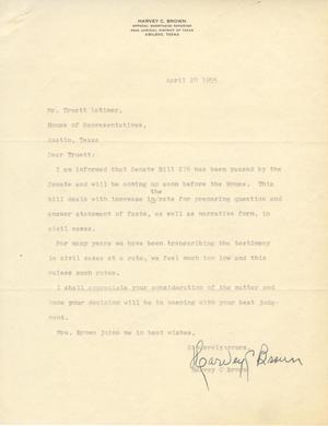 [Letter from Harvey C. Brown to Truett Latimer, April 20, 1955]