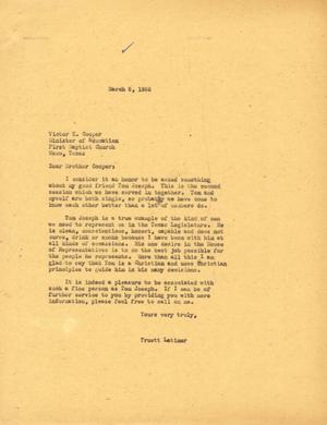 [Letter from Truett Latimer to Victor K. Cooper, March 5, 1955]