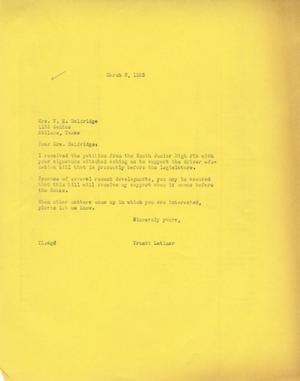 [Letter from Truett Latimer to Mrs. V. E. Baldridge, March 8, 1955]
