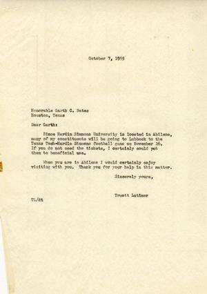 [Letter from Truett Latimer to Garth C. Bates, October 7, 1955]