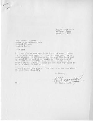 [Letter from R. Biggerstaff to Truet Latimer, March 18, 1955]