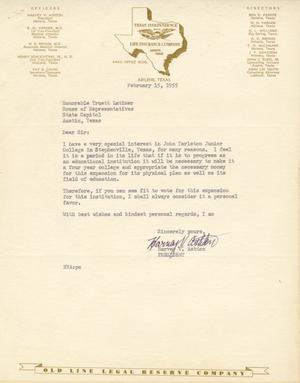 [Letter from Harvey V. Ashton to Truett Latimer, February 15, 1955]