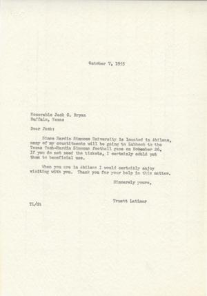 [Letter from Truett Latimer to Jack C. Bryan, Ocotber 7, 1955]