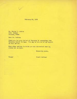 [Letter from Truett Latimer to Harvey V. Ashton, February 23, 1955]