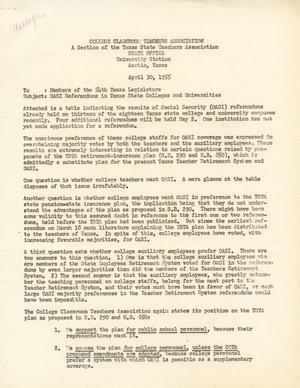 [Letter from the College Classroom Teachers Association to Truett Latimer, April 30, 1955]