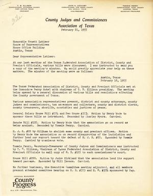 [Letter from Tommie Penry to Truett Latimer, February 21, 1955]
