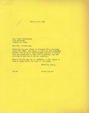[Letter from Truett Latimer to Mrs. Velda Brandenburg, February 25, 1955]