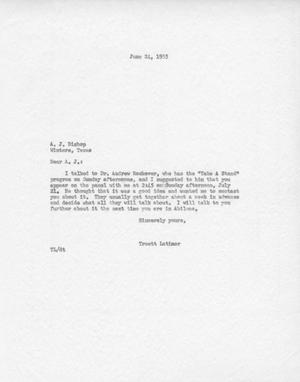 [Letter from Truett Latimer to A. J. Bishop, June 24, 1955]