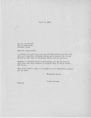 [Letter from Truett Latimer to R. Biggerstaff, April 5, 1955]