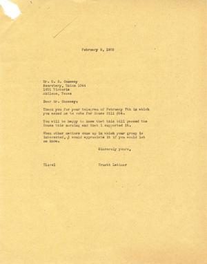 [Letter from Truett Latimer to O. R. Conaway, February 9, 1955]