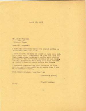 [Letter from Truett Latimer to Dean Chapman, April 26, 1955]