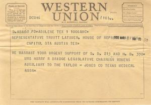 [Telegram from Mrs. Harry R. Bridge, March 1, 1955]