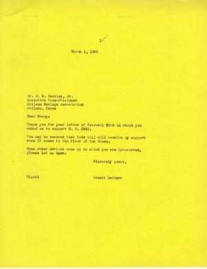 [Letter from Truett Latimer to C. E. Bentley, Jr., March 1, 1955]