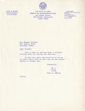 [Letter from John E. Blaine to Truett Latimer]