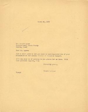 [Letter from Truett Latimer to Johnie Agnew, March 29, 1955]