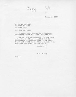 Primary view of object titled '[Letter from A. J. Bishop to R. M. Wagstaff, March 15, 1955]'.