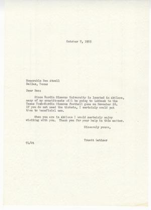 [Letter from Truett Latimer to Ben Atwell, October 7, 1955]