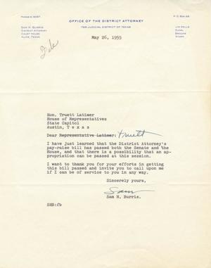 [Letter from Sam H. Burris to Truett Latimer, May 26, 1955]