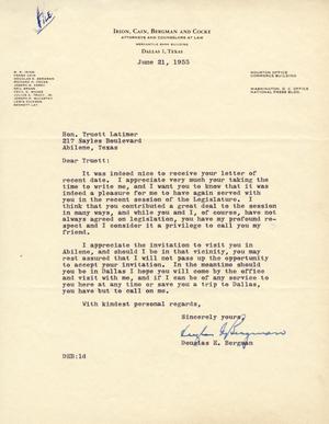 [Letter from Douglas E. Bergman to Truett Latimer, June 21, 1955]