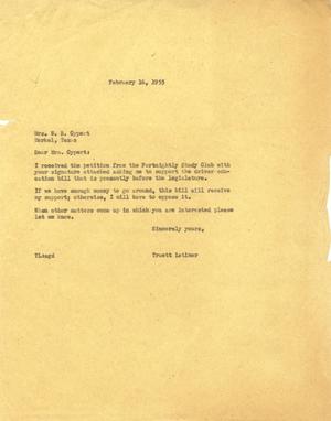 [Letter from Truett Latimer to Mrs. W. R. Cypert, February 16, 1955]