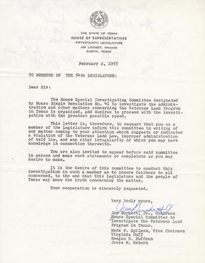 [Letter from Joe Burkett, Jr. to Truett Latimer, February 2, 1955]