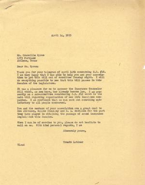 [Letter from Truett Latimer to Granville Byrom, April 14, 1955]