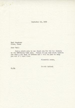 [Letter from Truett Latimer to Paul Brashear, September 23rd, 1955]