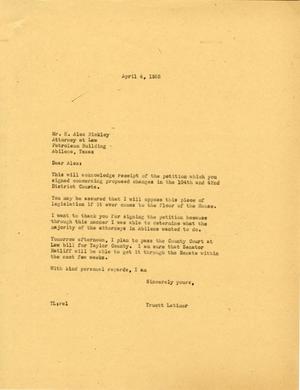 [Letter from Truett Latimer to N. Alex Bickley, April 4, 1955]