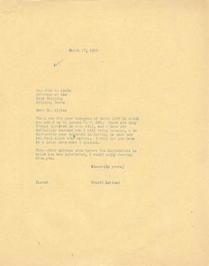 [Letter from Truett Latimer to John H. Alvis, March 17, 1955]