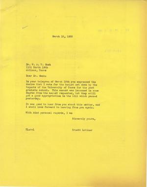 [Letter from Truett Latimer to W. A. V. Cash, March 18, 1955]