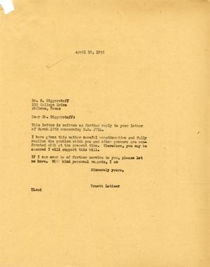 [Letter from Truett Latimer to R. Biggerstaff, April 19, 1955]