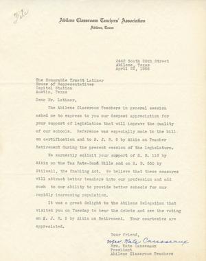 [Letter from Mrs. Kate Causseaux to Truett Latimer, April 22, 1955]