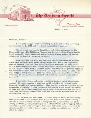 [Letter from Fred Conn to Truett Latimer, April 13, 1955]