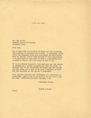 [Letter from Truett Latimer to Ben Barbee, April 12, 1955]