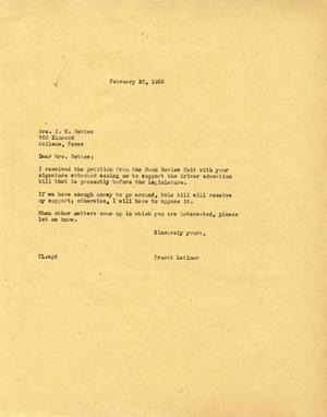 [Letter from Truett Latimer to Bettes, J. W., February 22, 1955]