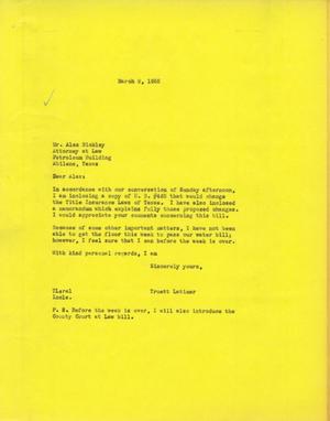 [Letter from Truett Latimer to Alex Bickley, March 9, 1955]