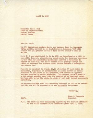 Primary view of object titled '[Letter from Charles R. Eversole to Joe R. Pool, April 1, 1955]'.