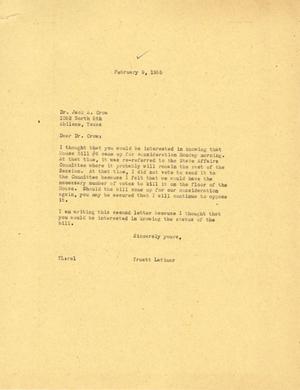[Letter from Truett Latimer to Jack A. Crow, February 9, 1955]