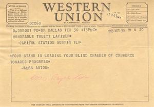 [Telegram from James Aston, March 30, 1955]