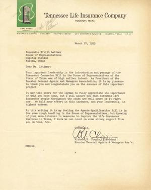 [Letter from Richard N. Chapin to Truett Latimer, March 18, 1955]