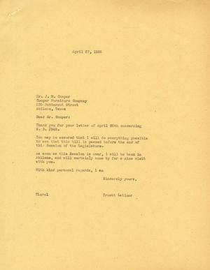 [Letter from Truett Latimer to J. M. Cooper, April 27, 1955]