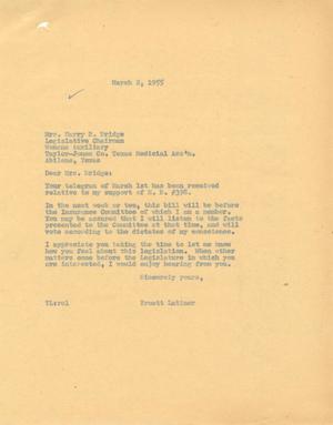 [Letter from Truett Latimer to Mrs. Harry R. Bridge, March 2, 1955]