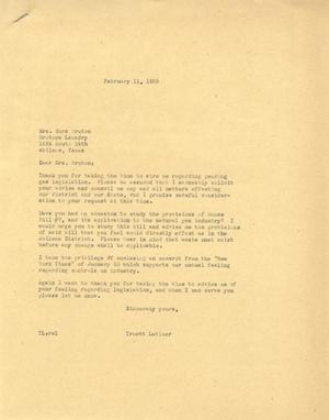 [Letter from Truett Latimer to Cora Bruton, February 11, 1955]