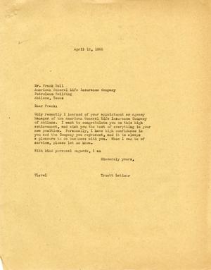 [Letter from Truett Latimer to Frank Bell, April 12, 1955]