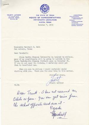 [Letter from Truett Latimer to Marshall O. Bell, October 7, 1955]