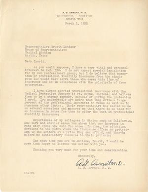 [Letter from A. G. Arrant to Truett Latimer, March 1, 1955]